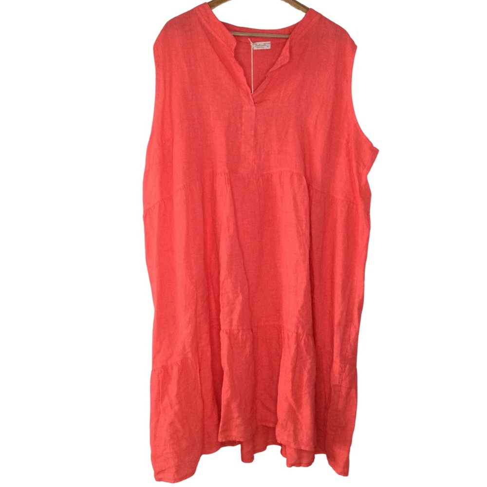 Bellambra Sleeveless Linen Plus Size Dress Coral 3X